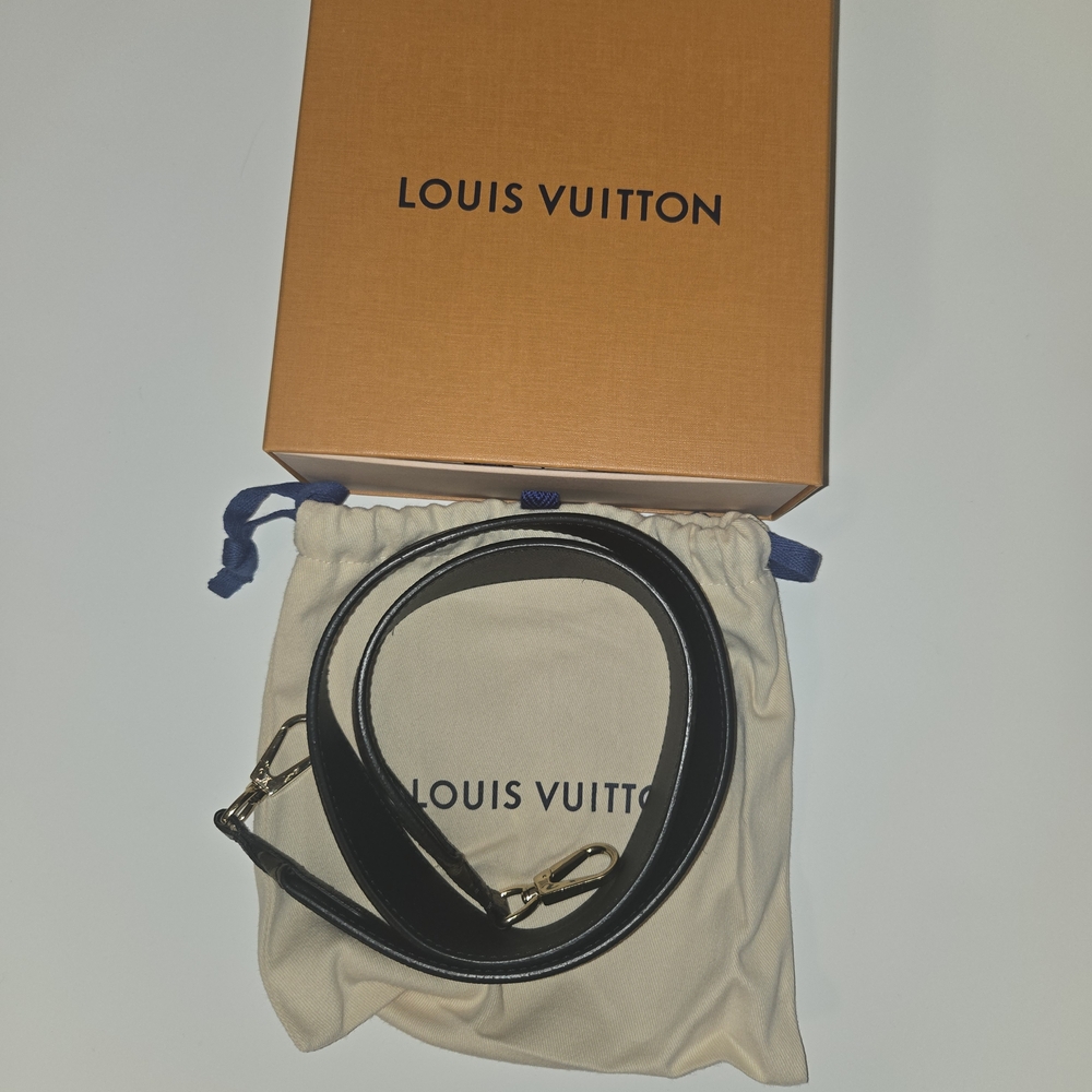Louis Vuitton Black Leather Belt with Gold Buckle